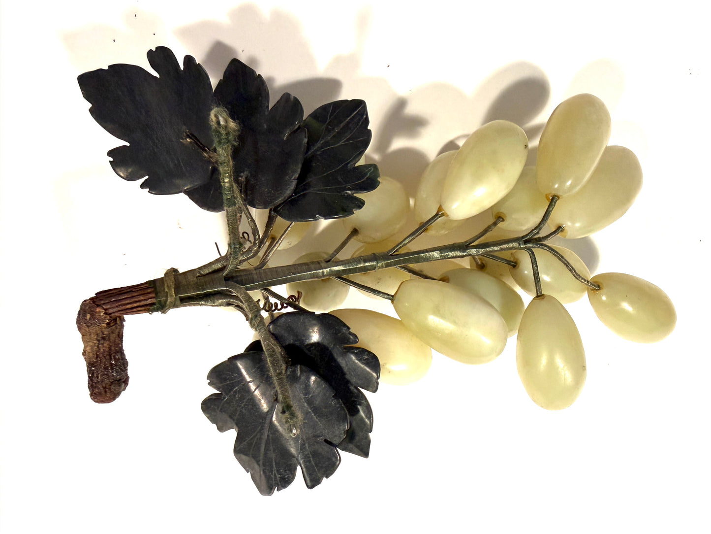 Chinese 20th Century Green Jade Agate Grape Clusters Fruit Sculptures