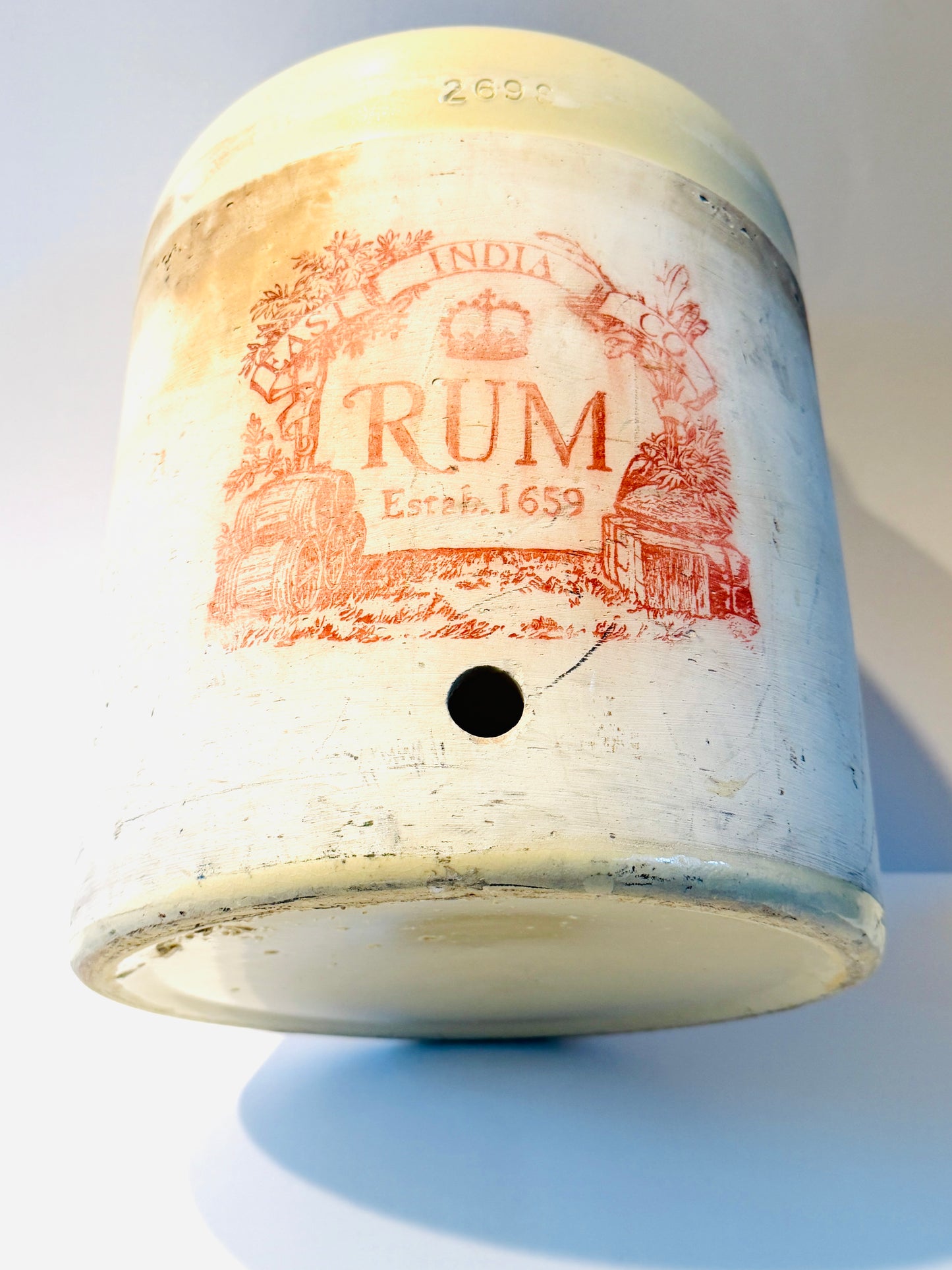 East India Co Large Stoneware Vintage Rum Crock Marked Stamped 269 S