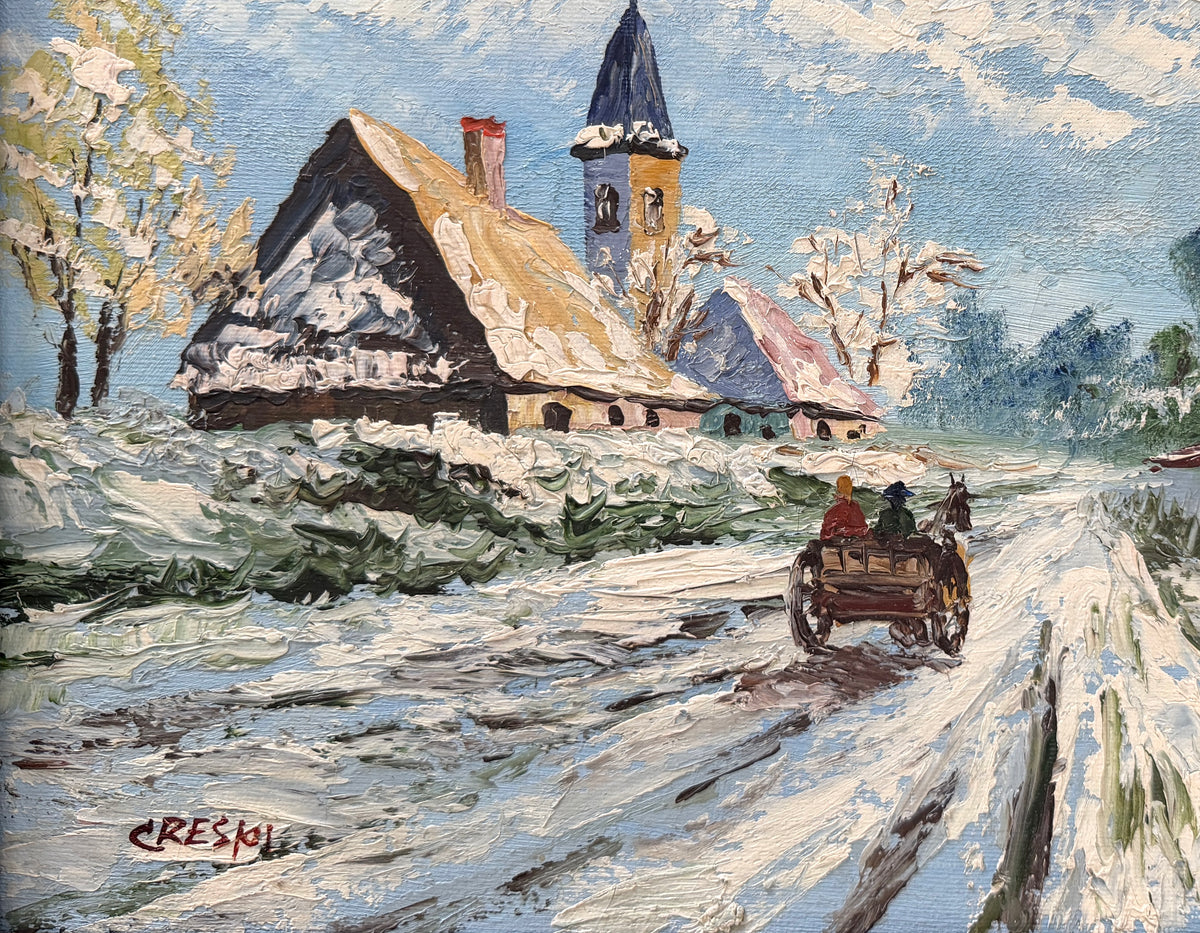 David Crespi Impressionst Winter Landscape Signed Oil On Canvas Original Frame