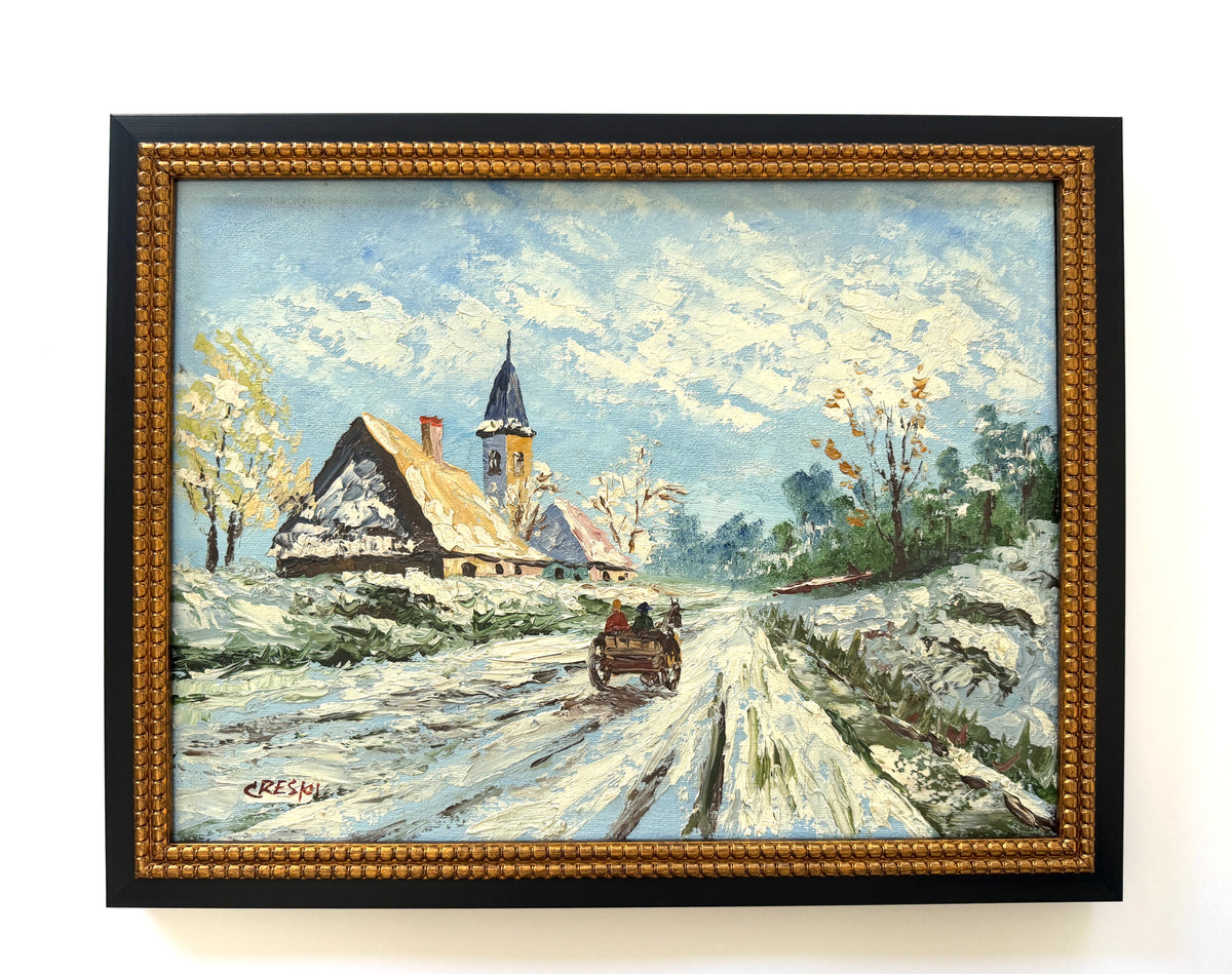 David Crespi Impressionst Winter Landscape Signed Oil On Canvas Original Framee