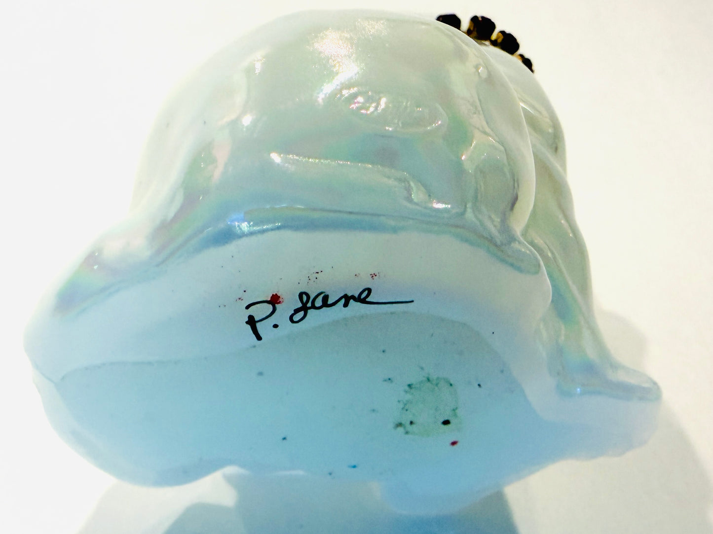 Vintage Fenton Art Glass Opalescent Calendar Cat Signed By Artist