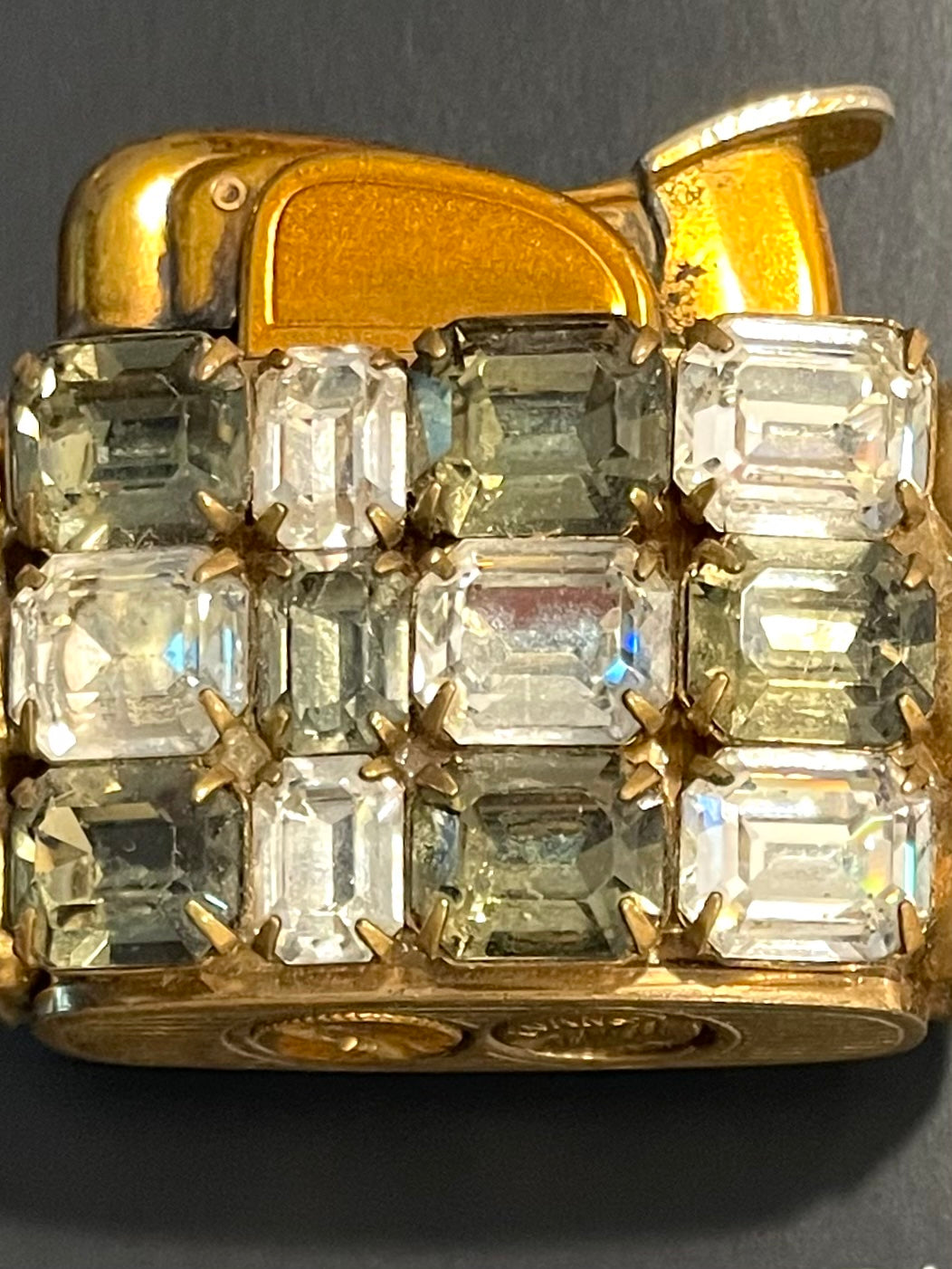 Evans Cabochon Mount Miniature Lighter French Glass Filigree Bronze Ashtray