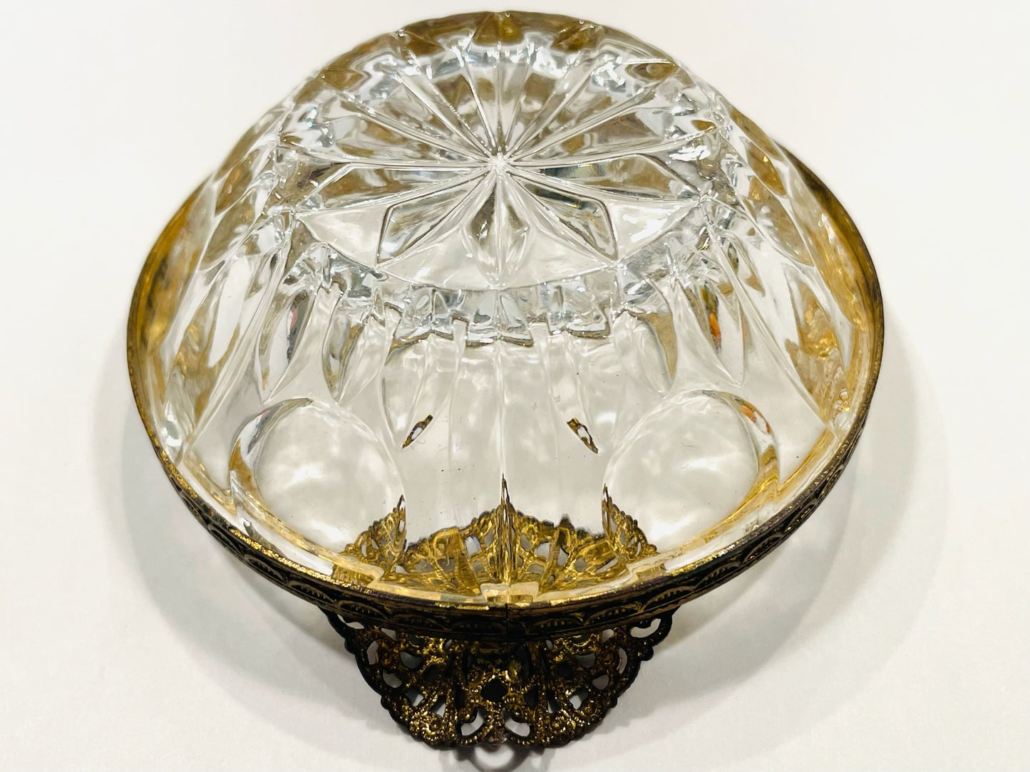 Evans Cabochon Mount Miniature Lighter French Glass Filigree Bronze Ashtray