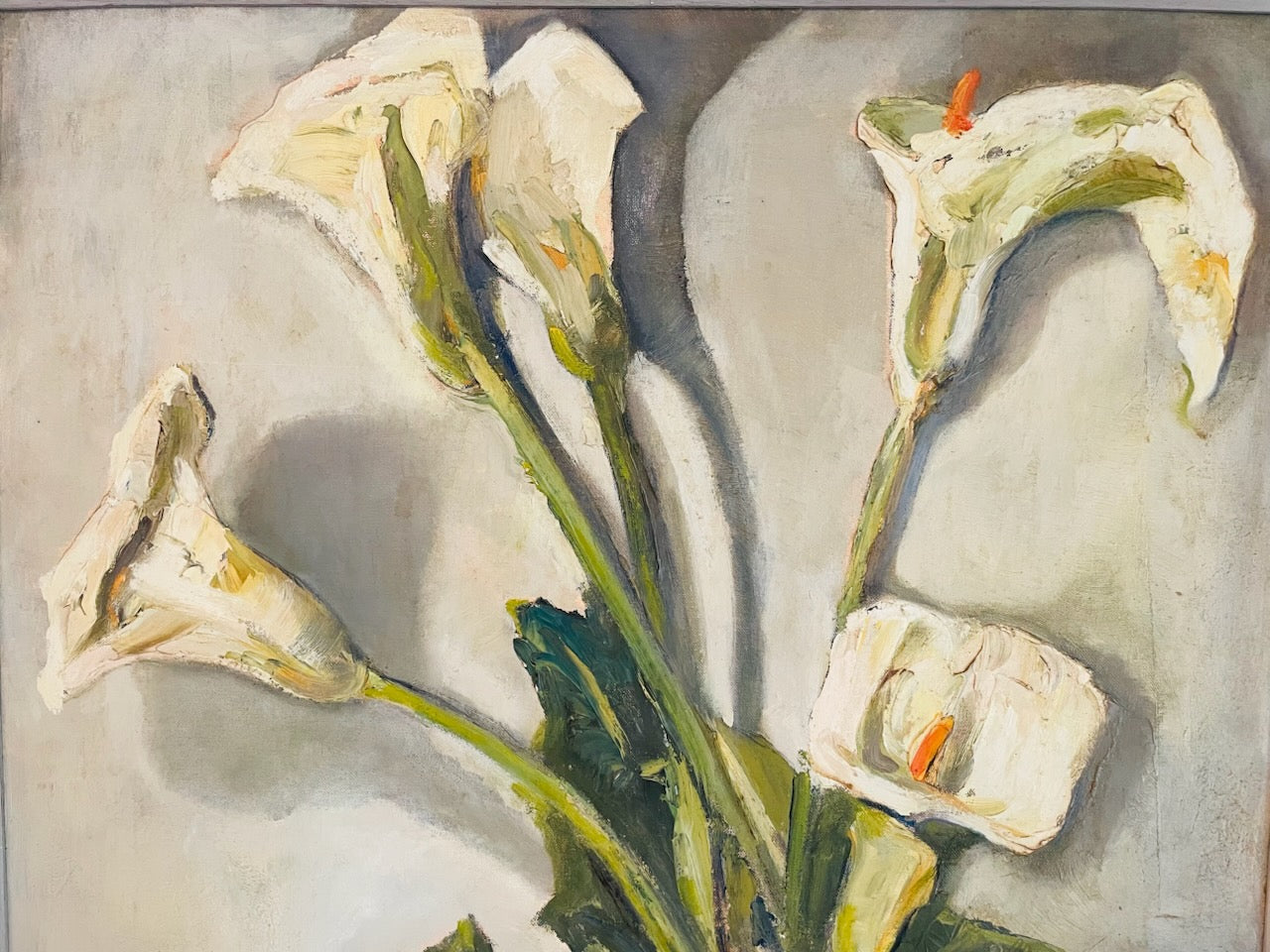 Helen McClain Ojai California Still Life Calla Lily In Blue Pot Oil On Canvas Panel
