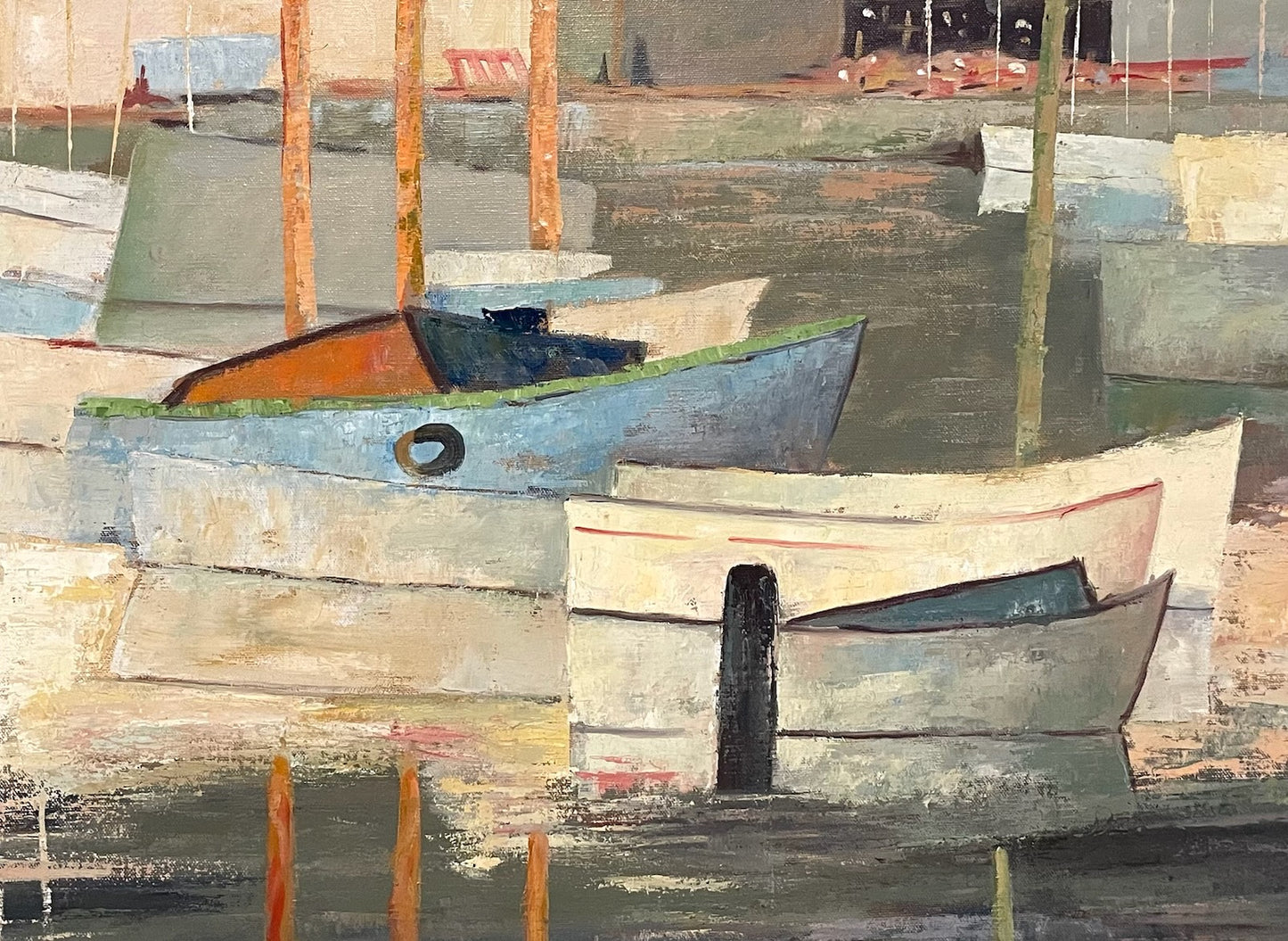 Pierre Palue French Marine Fishing Boats Signed Oil On Canvas