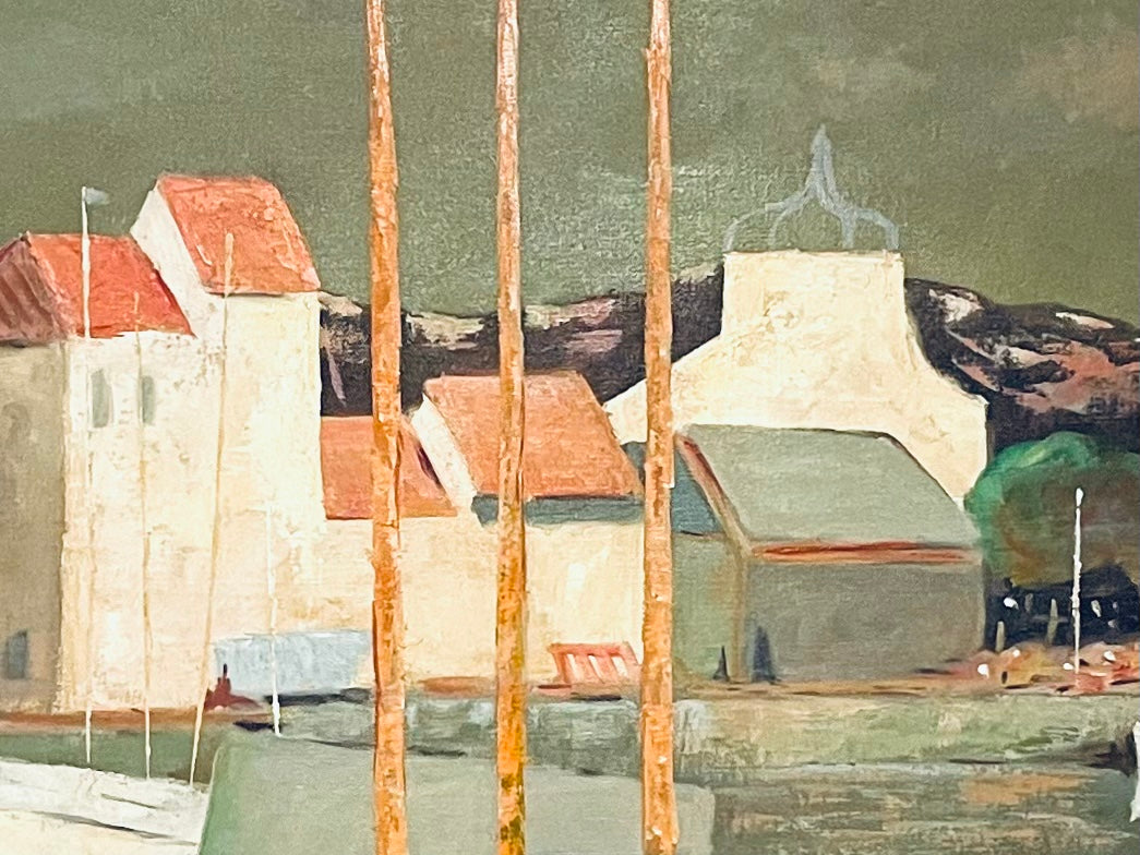 Pierre Palue French Marine Fishing Boats Signed Oil On Canvas