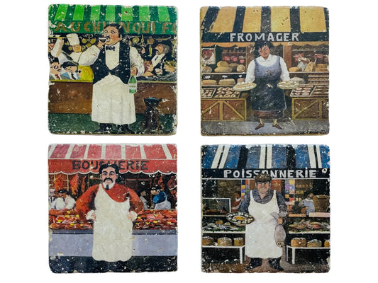 Attribute French Artist Guy Christian Buffet Hand Painted Distressed Tiles