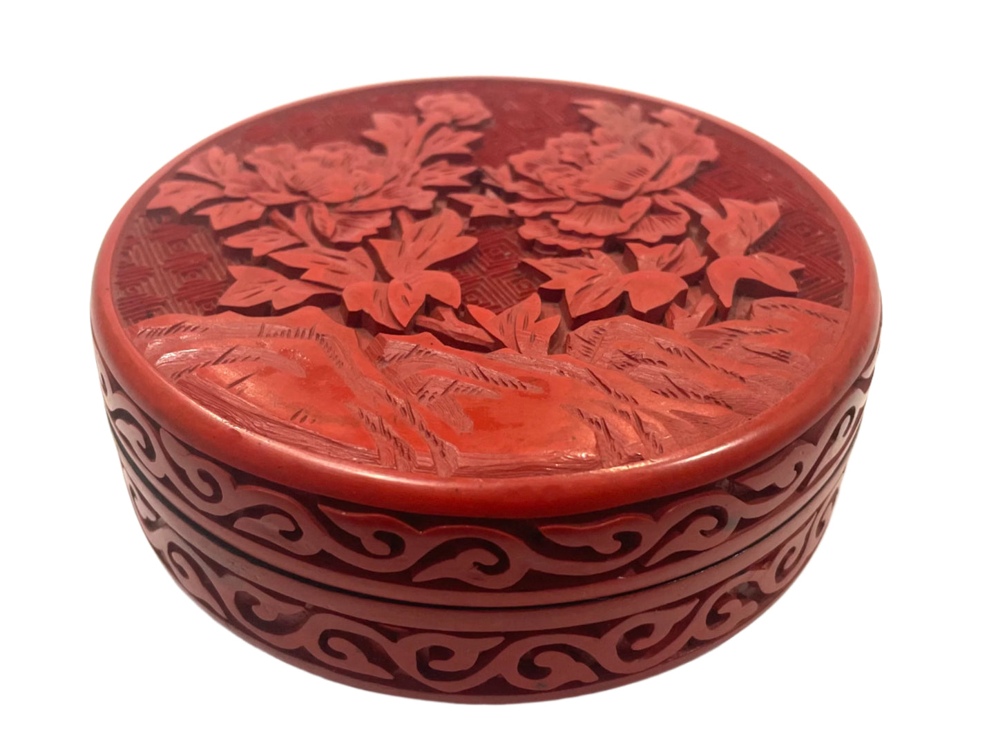 Chinese Red Lacquer Carved Lotus Flowers Decorative Box