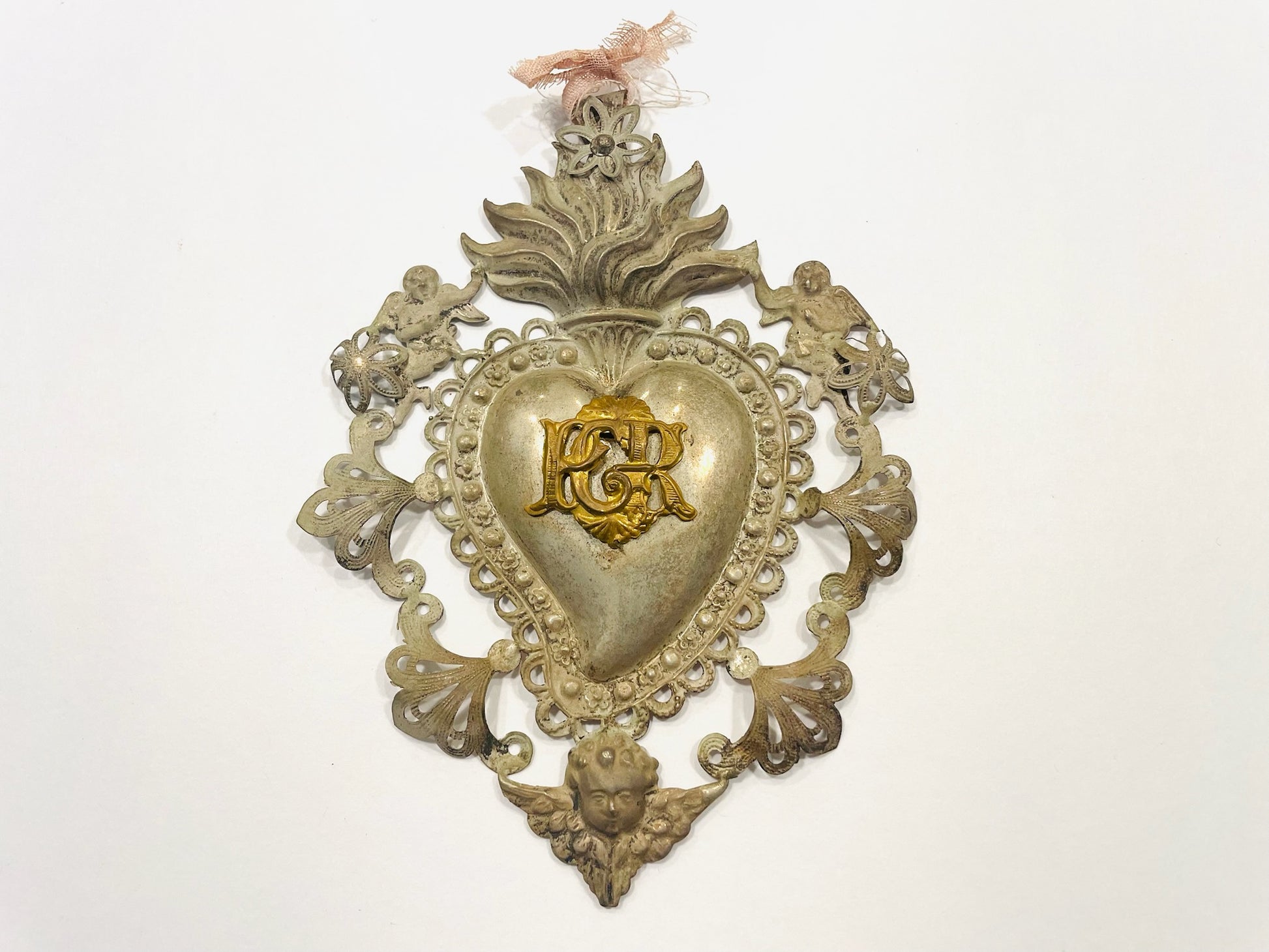 A Silver Antique Ex Voto Angelic Sacred Heart Florence Italy