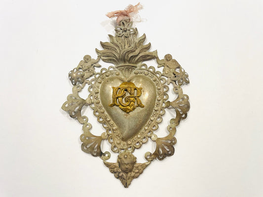 A Silver Antique Ex Voto Angelic Sacred Heart Florence Italy