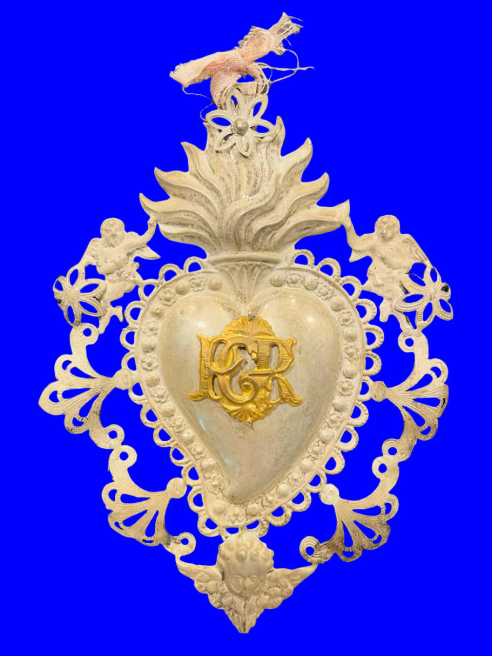 A Silver Antique Ex Voto Angelic Sacred Heart Florence Italy