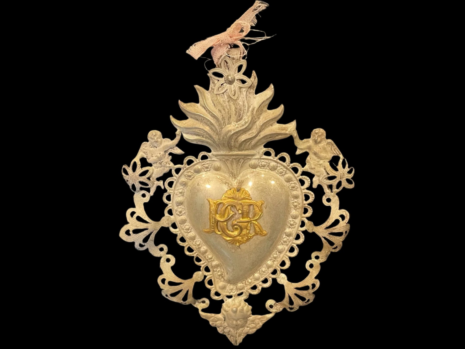 A Silver Antique Ex Voto Angelic Sacred Heart Florence Italy