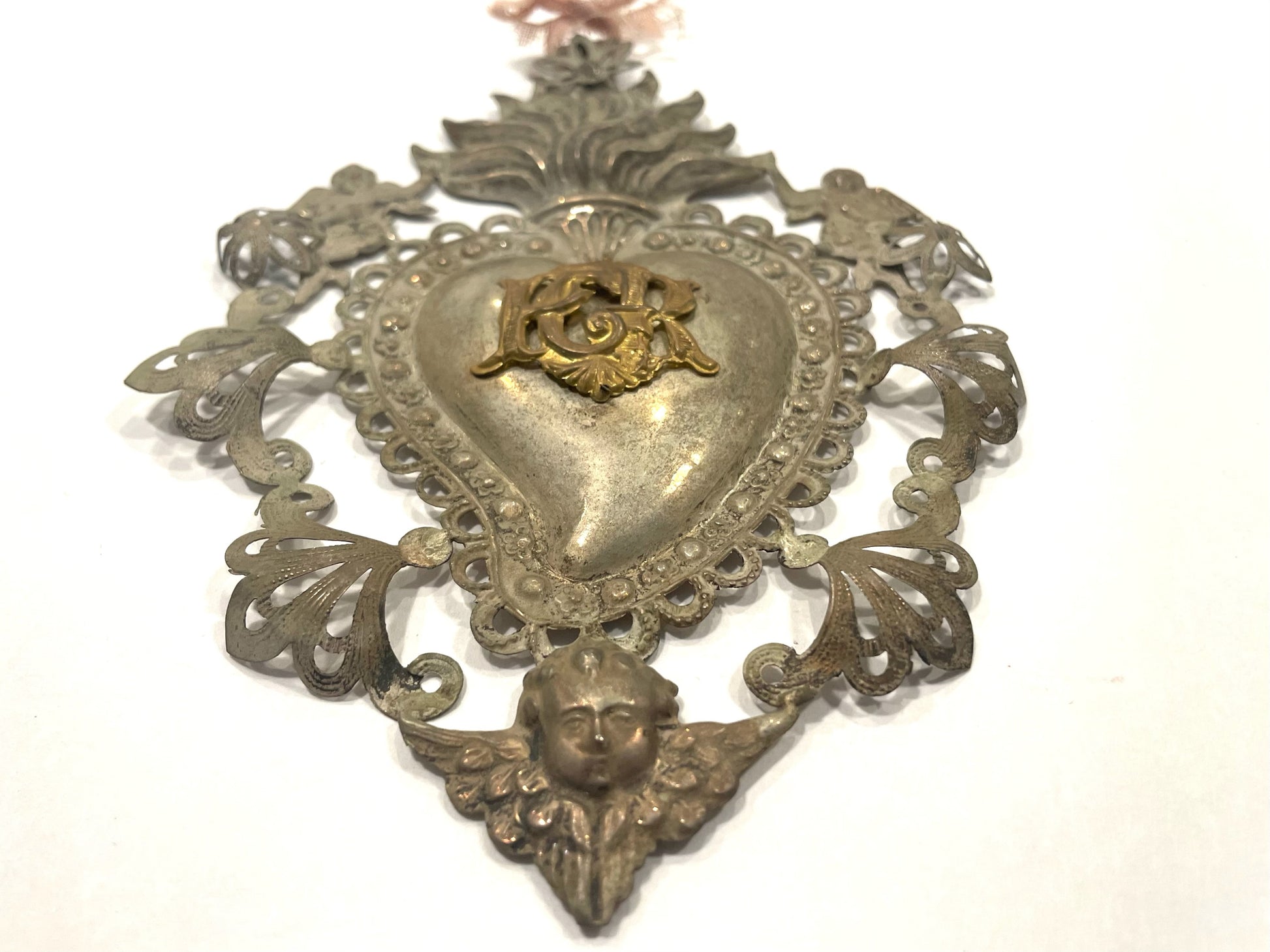 A Silver Antique Ex Voto Angelic Sacred Heart Florence Italy