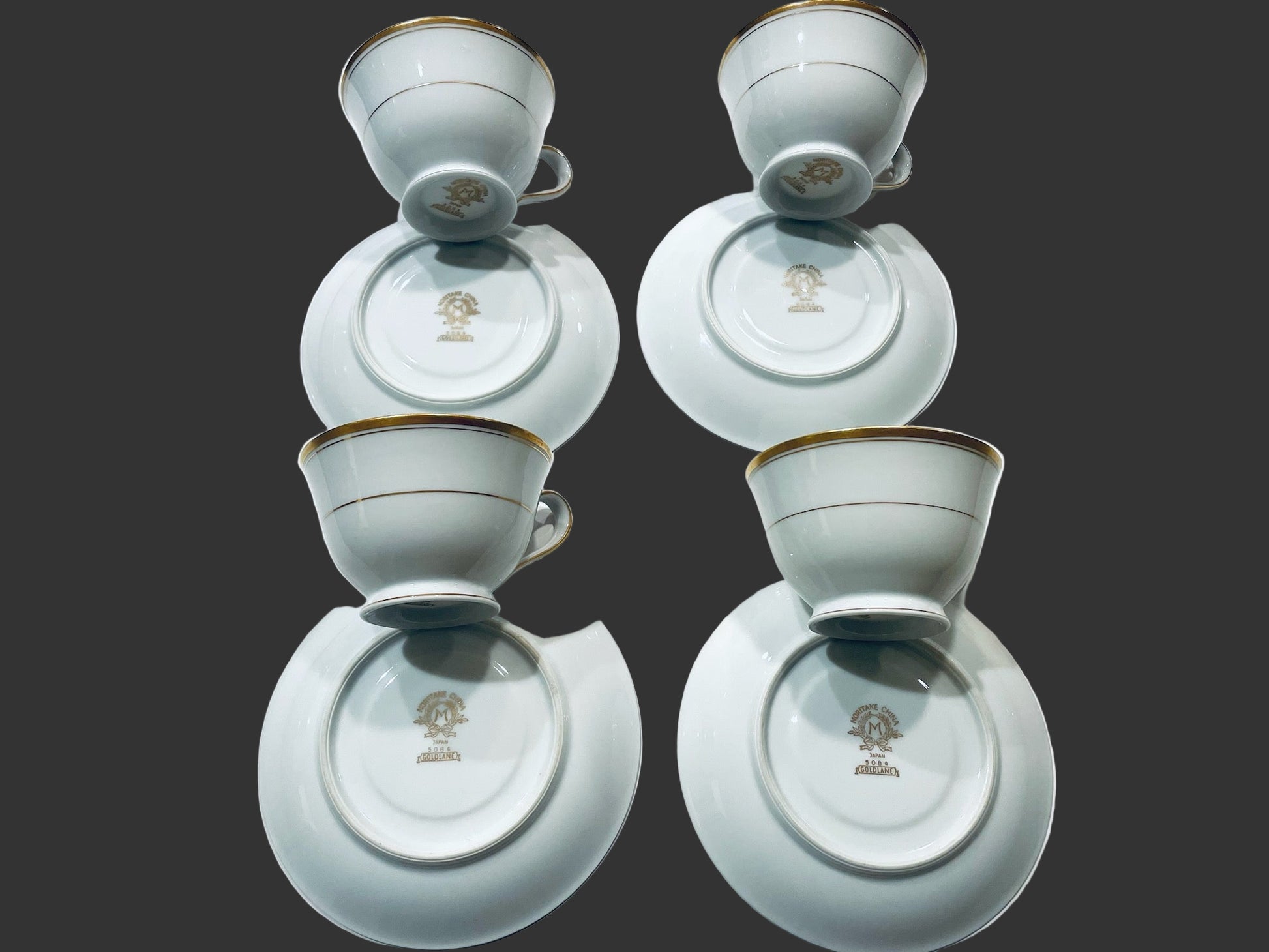 Noritake Japan Goldlane China Set Four Tea Coffee Cups With Sausers