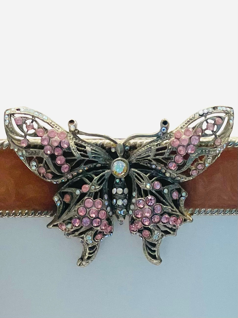 Butterfly Enamel Photo Frame Pave Crystals Silver Detailing