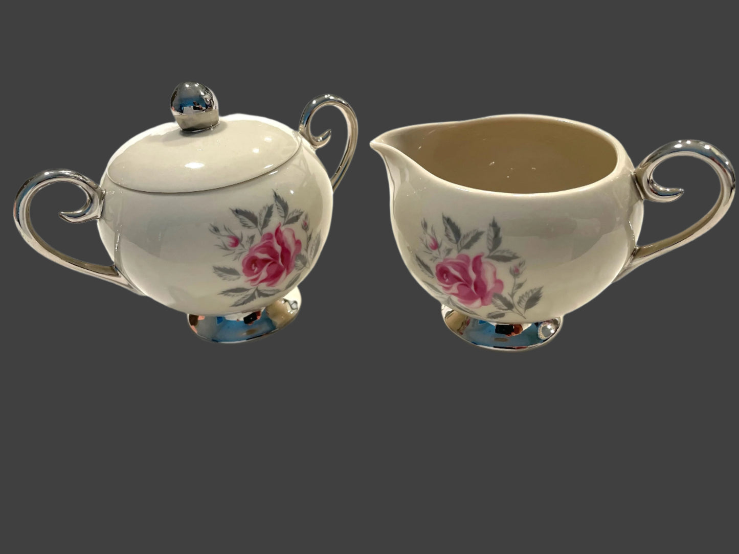 Flintridge China Made In California USA Rose Vintage Creamer Lidded Sugar Set
