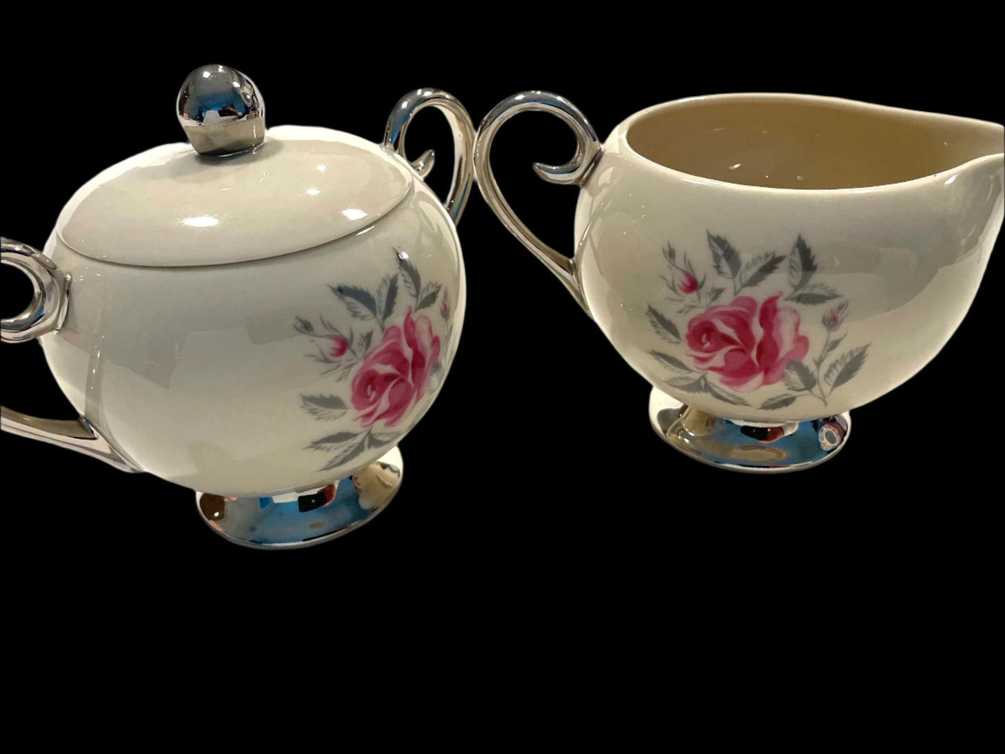 Flintridge China Made In California USA Rose Vintage Creamer Lidded Sugar Set