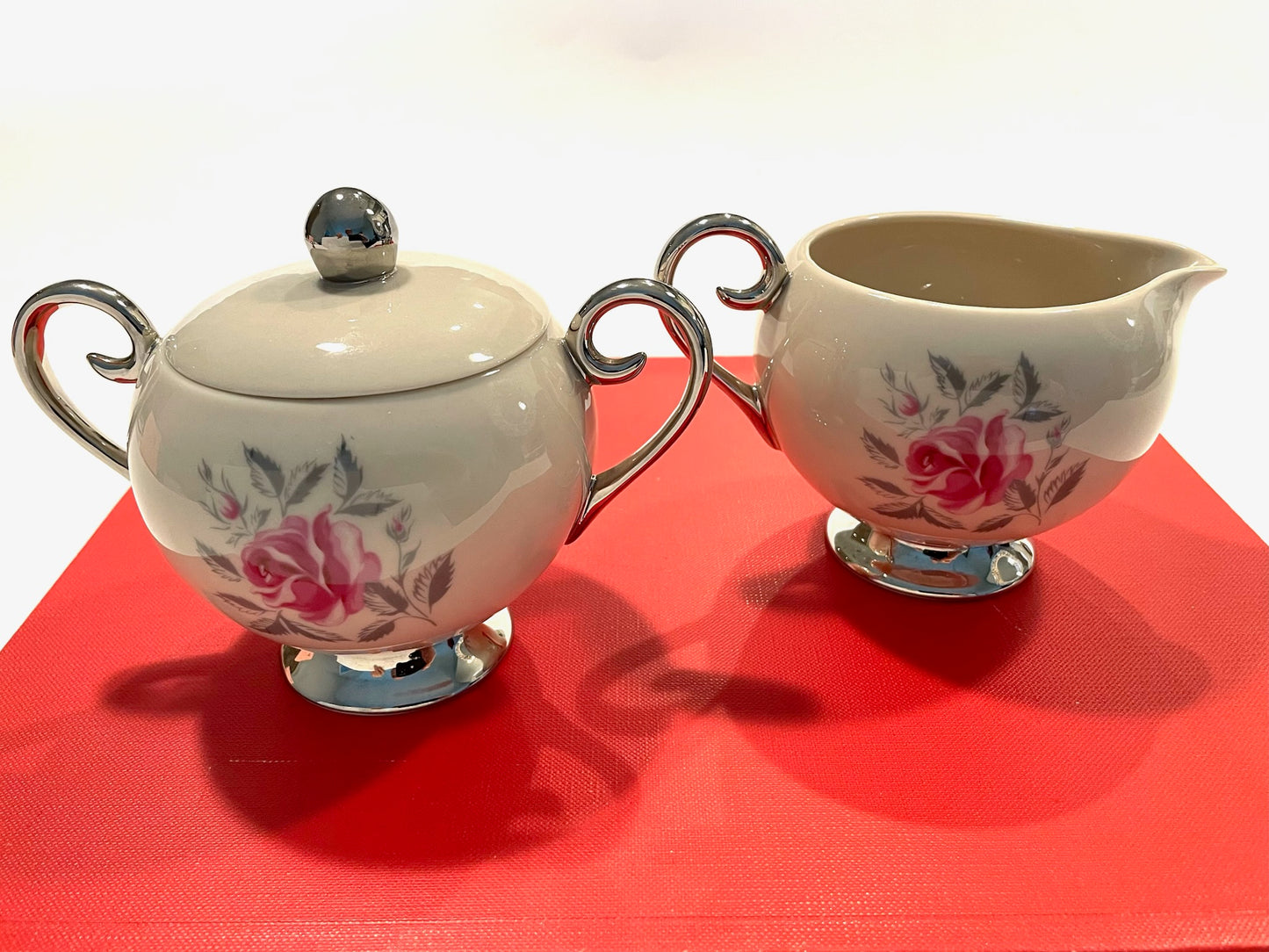 Flintridge China Made In California USA Rose Vintage Creamer Lidded Sugar Set