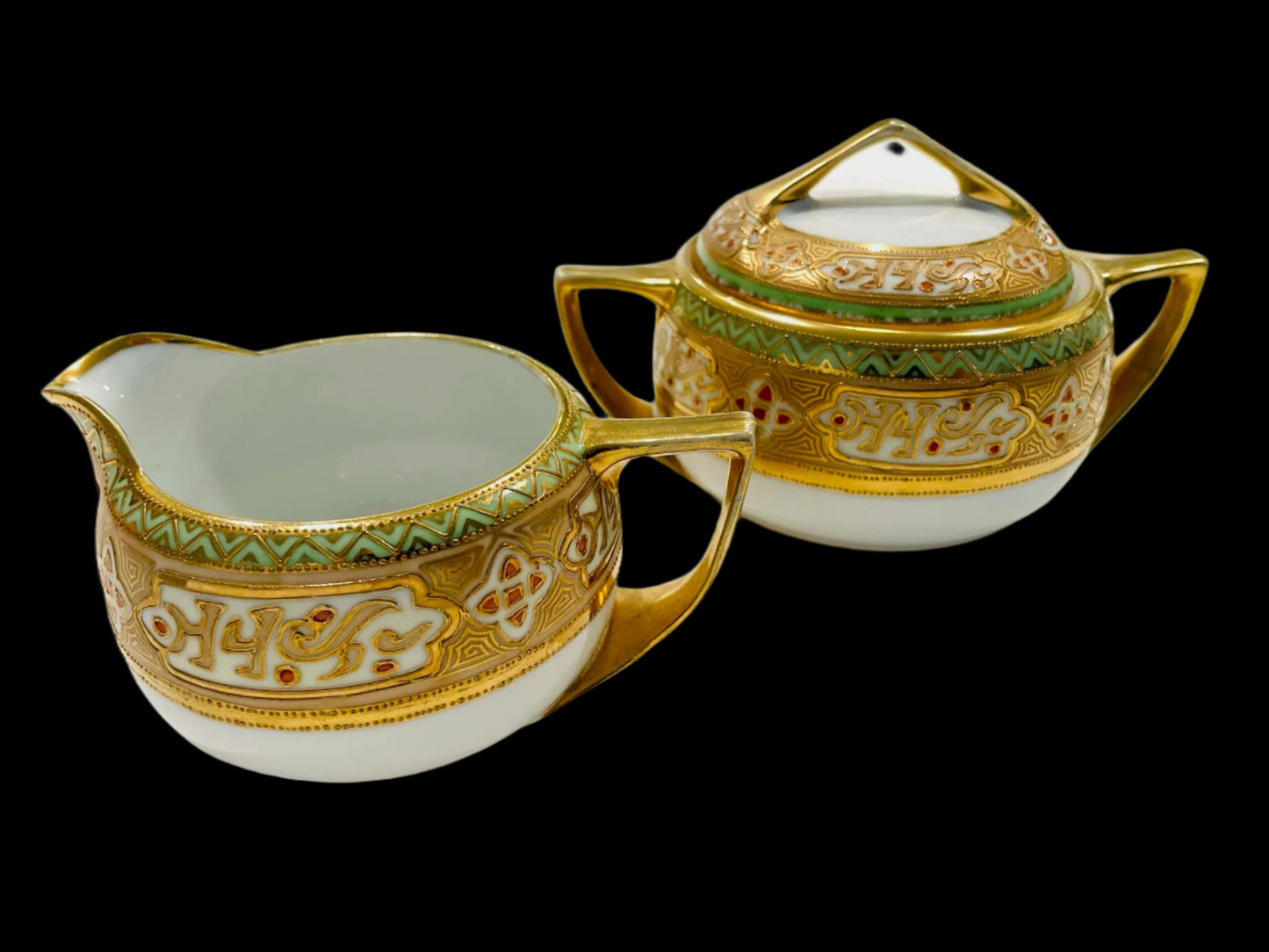Hand Painted RC Nippon Vintage Gilded Creamer Lidded Sugar Server Set