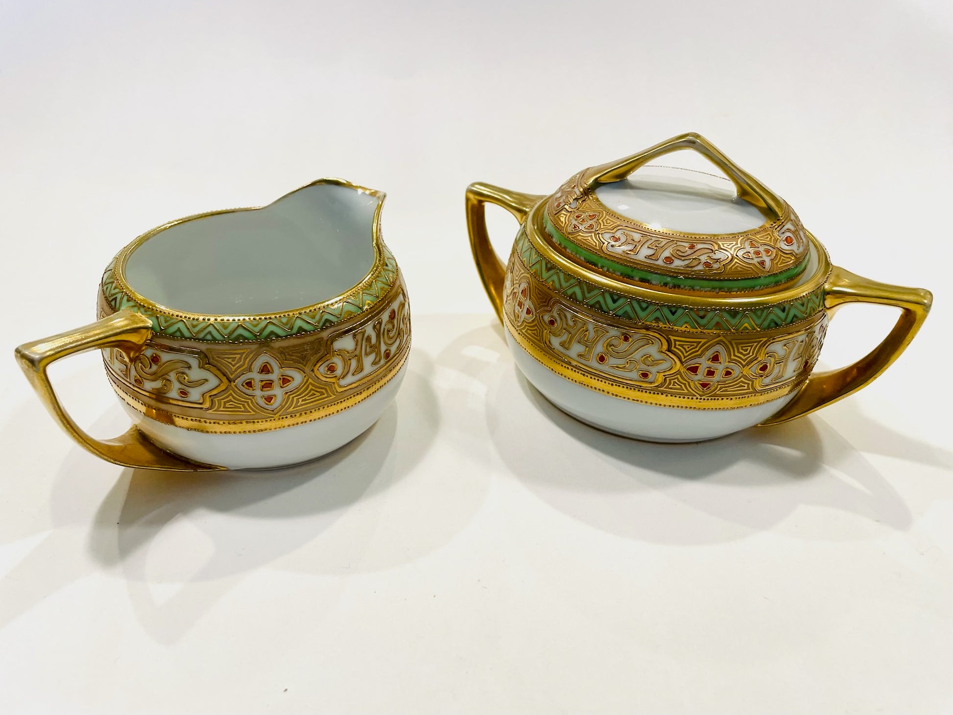 Hand Painted RC Nippon Vintage Gilded Creamer Lidded Sugar Server Set