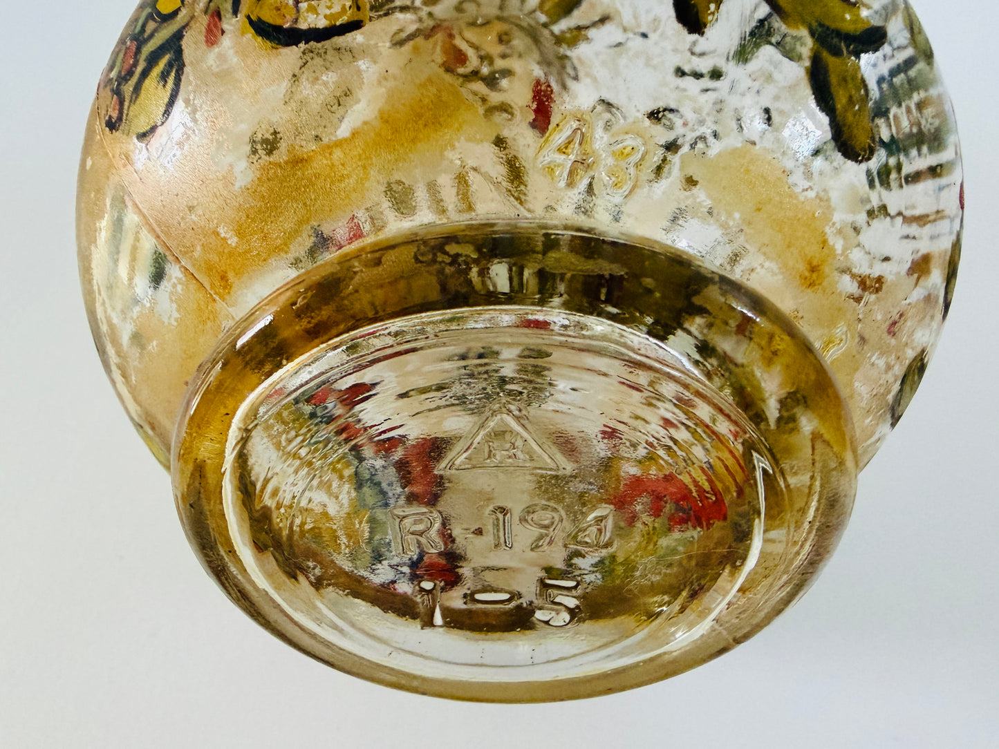 Hand Painted Vintage Floral Glass Italian Wine Decanter With Metal Cap