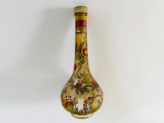 Hand Painted Vintage Floral Glass Italian Wine Decanter With Metal Cap 