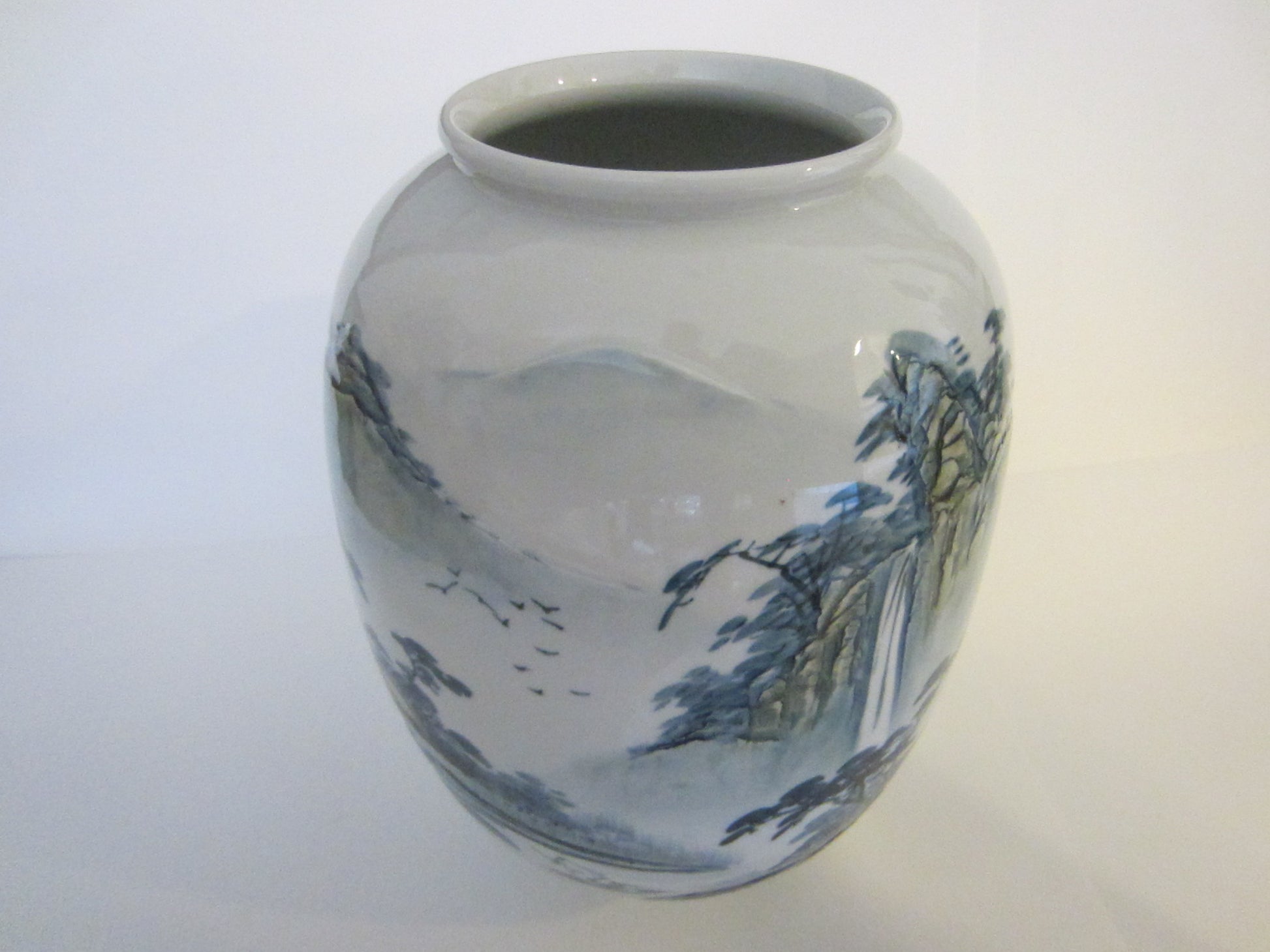 Monumental Chinoiserie Botanical Japanese Scenic Baluster Vase With Calligraphy Signature
