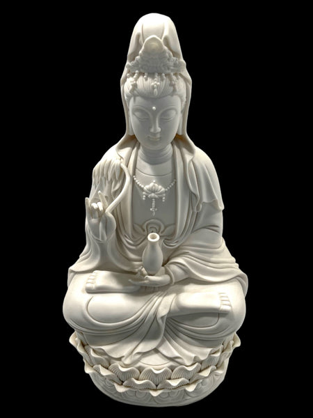 White Porcelain Buddha On Lotus Flowers Holding Vase Sculpture Hallmarked