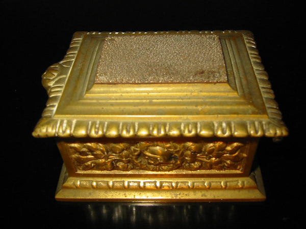Rococo Style Medallion Figurative Floral Brass Stamp Box