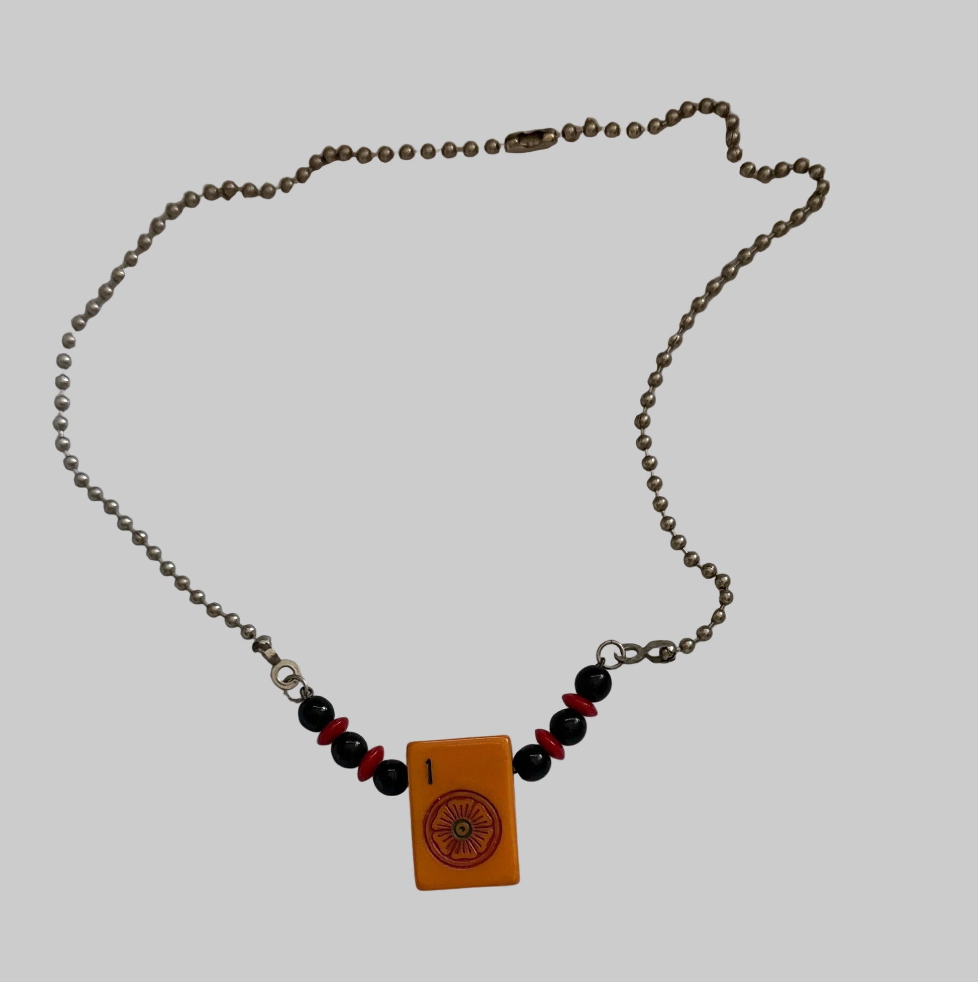 Mahjong Tile Choker Beaded Necklace 