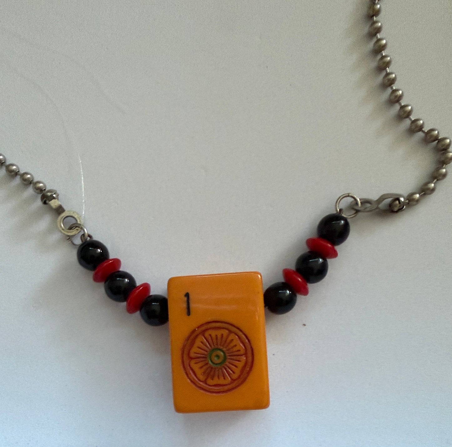 Mahjong Bakelite Tile Beaded Necklace