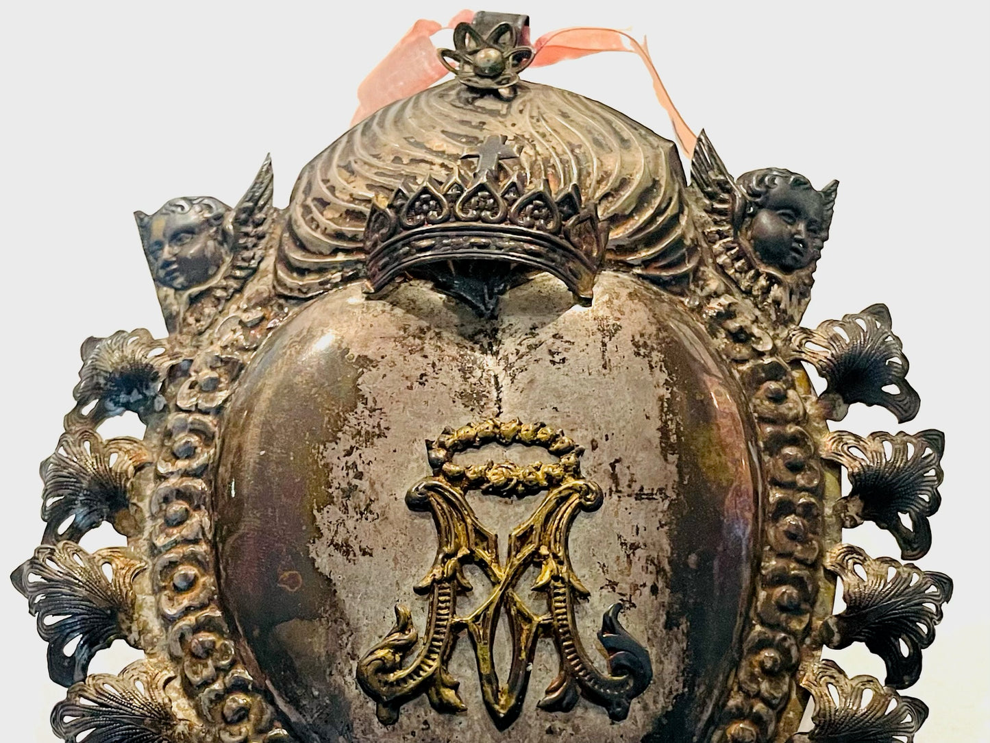 A Silver Plated Antique Ex Voto Sacred Heart Florence Italy