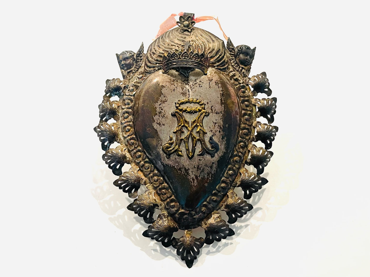 A Silver Plated Antique Ex Voto Sacred Heart Florence Italy