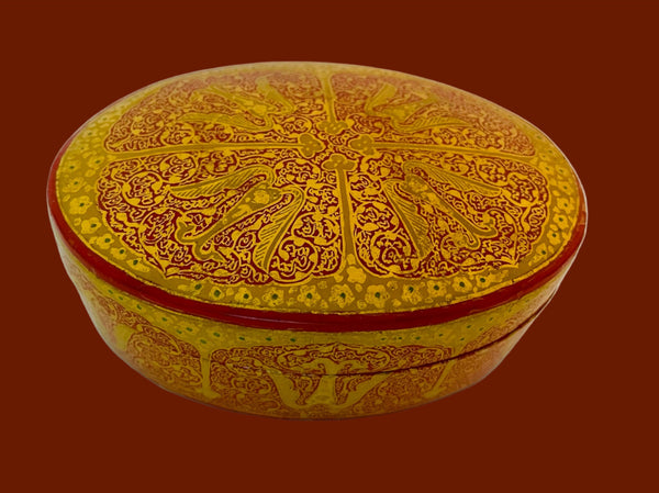 Handmade By Asia Crafts Gold Over Red Oval Jewelry Box Kashmir India