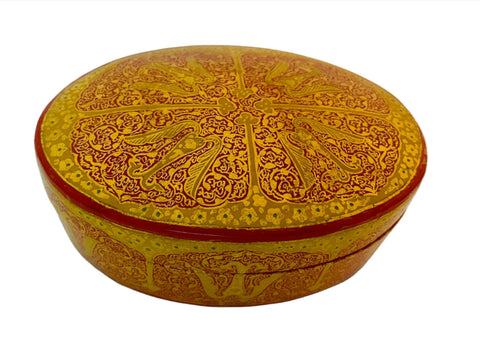 Handmade by Asia Crafts Gold Over Red Oval Jewelry Box Kashmir India 