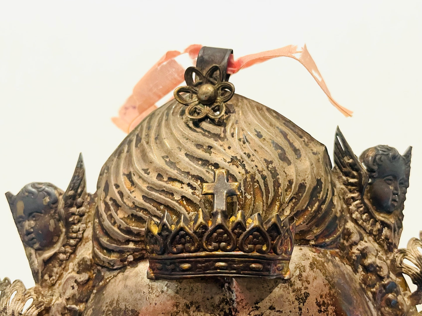 A Silver Plated Antique Ex Voto Sacred Heart Florence Italy