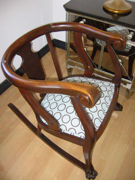 William IV Style Antique Mahogany Rocking Chair Updated Upholstery