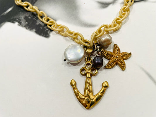 Nautical Charms Star Fish Anchor Unique Chain Necklace