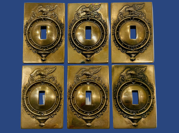 Architectural Elements Six Bronze Eagle Design Switch Cover Plaques Marked Korea