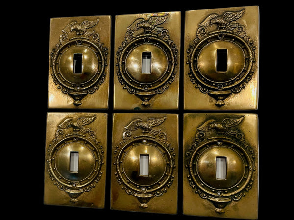 Architectural Elements Six Bronze Eagle Design Switch Cover Plaques Marked Korea