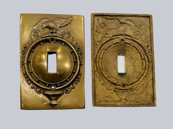 Architectural Elements Six Bronze Eagle Design Switch Cover Plaques Marked Korea
