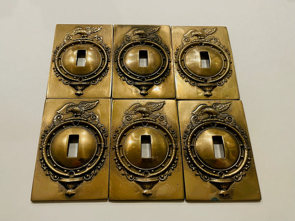 Architectural Elements Six Bronze Eagle Design Switch Cover Plaques Marked Korea