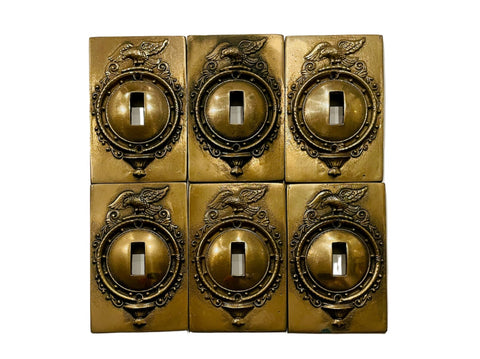 Architectural Elements Six Bronze Eagle Design Switch Cover Plaques Marked Korea 