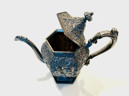 Antique Windmill Dutch Inspired Silver Teapot Marked Numbered