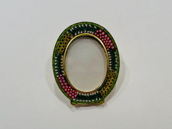Italian Mosaic Oval Mini Photo Frame Gold Plated Self Stand