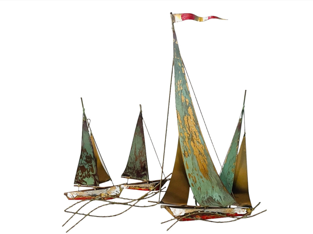 Mid Century Modern Curtis Jere Nautical Sailboats Metal Wall