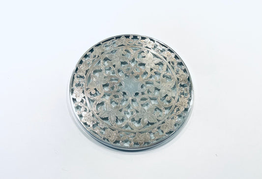 Webster Sterling Floral Chasing Engraving On Glass Trivet