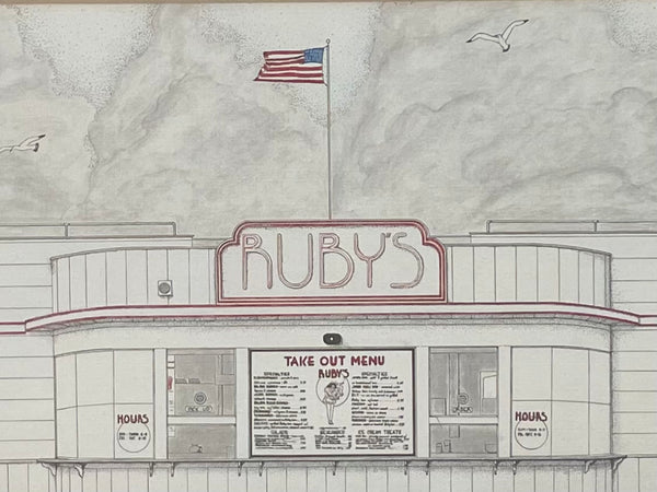 Ruby s Diner At The Beach Impressionist Drawing Gouache