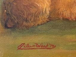 Eileen Ward Dogs Cats Gathering Signed Oil On Canvas