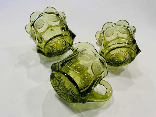 Fostoria American Green Glass Vanity Set Lidded Coin Jars Pitcher
